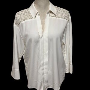 Karl Lagerfeld white blouse with lace yoke. Size small
